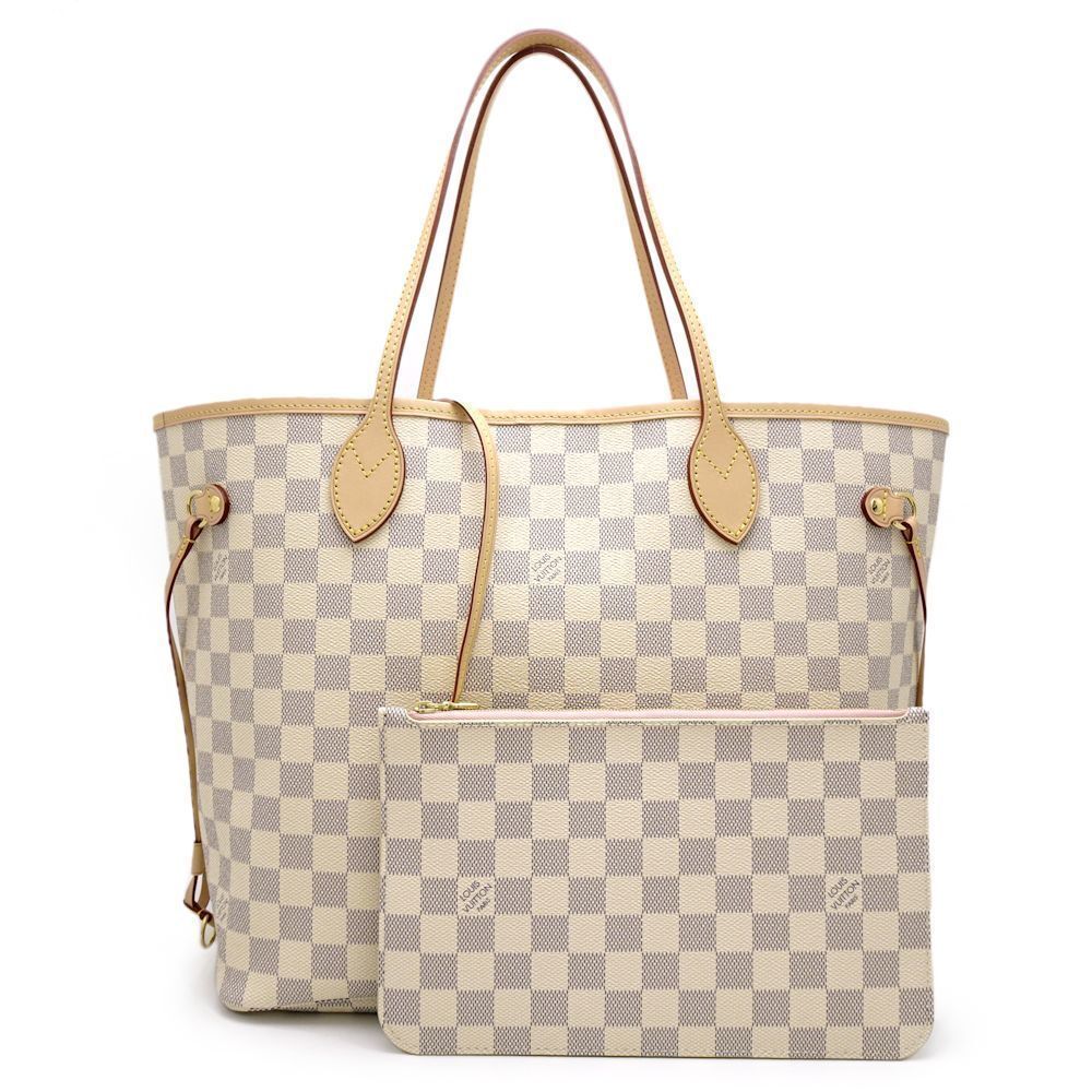 Louis Vuitton Damier Azur Neverfull MM Rose Ballerine Tote Bag